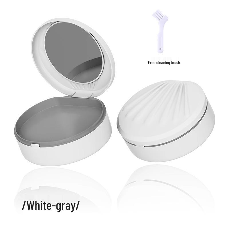 Invisible Aligner Storage Box with Mirror - Portable Retainer and Denture Cleaner
