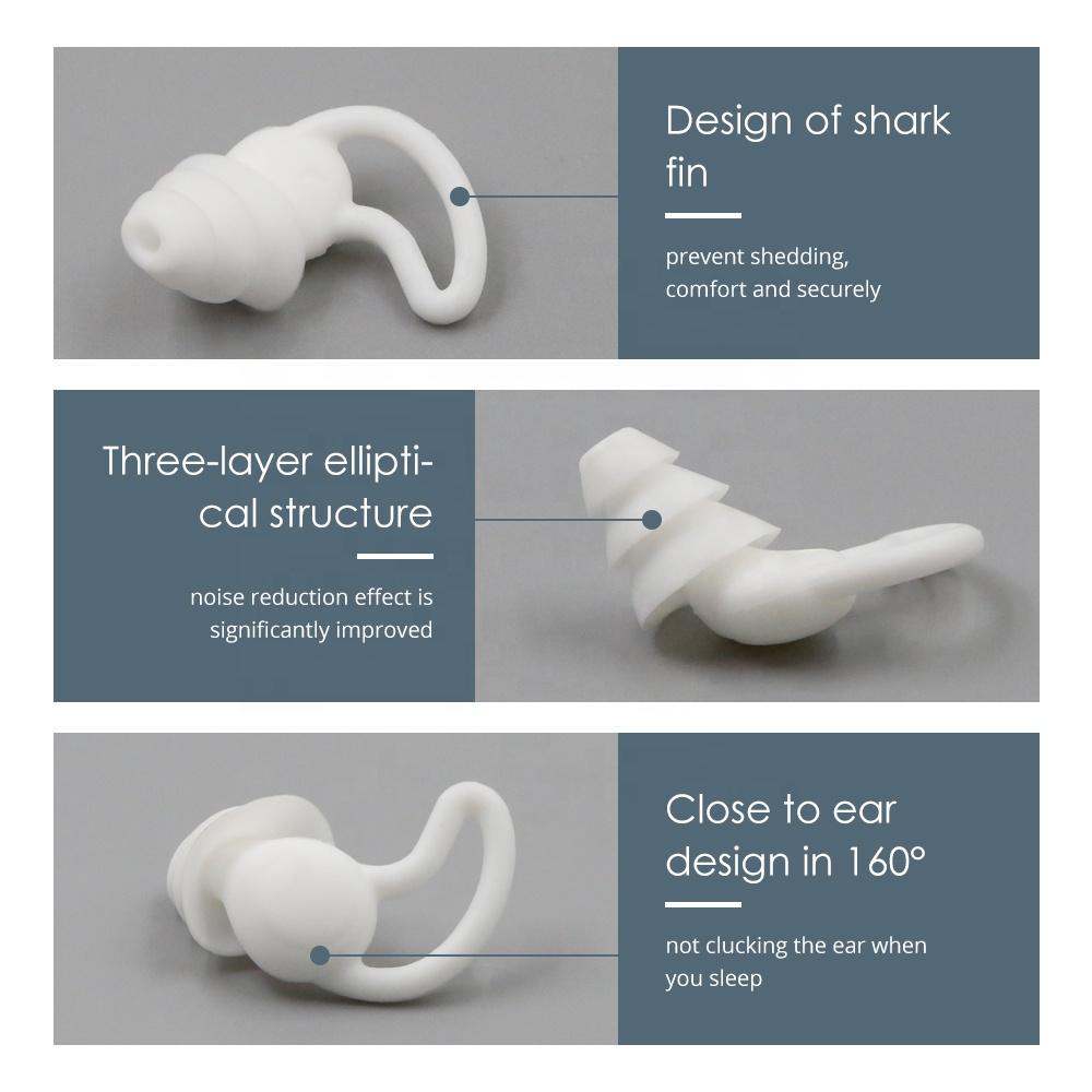 Shark Fin Sleep Earplugs Silicone Ear Plugs Reusable Noise Reduction Waterproof Swimming with Transparent Case