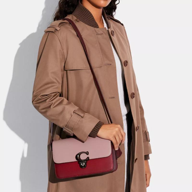 Coach Studio 25 C Logo Flap Fashion Versatile Leather Crossbody Shoulder Bag Large Women Bags Pink C6638-V5PMC