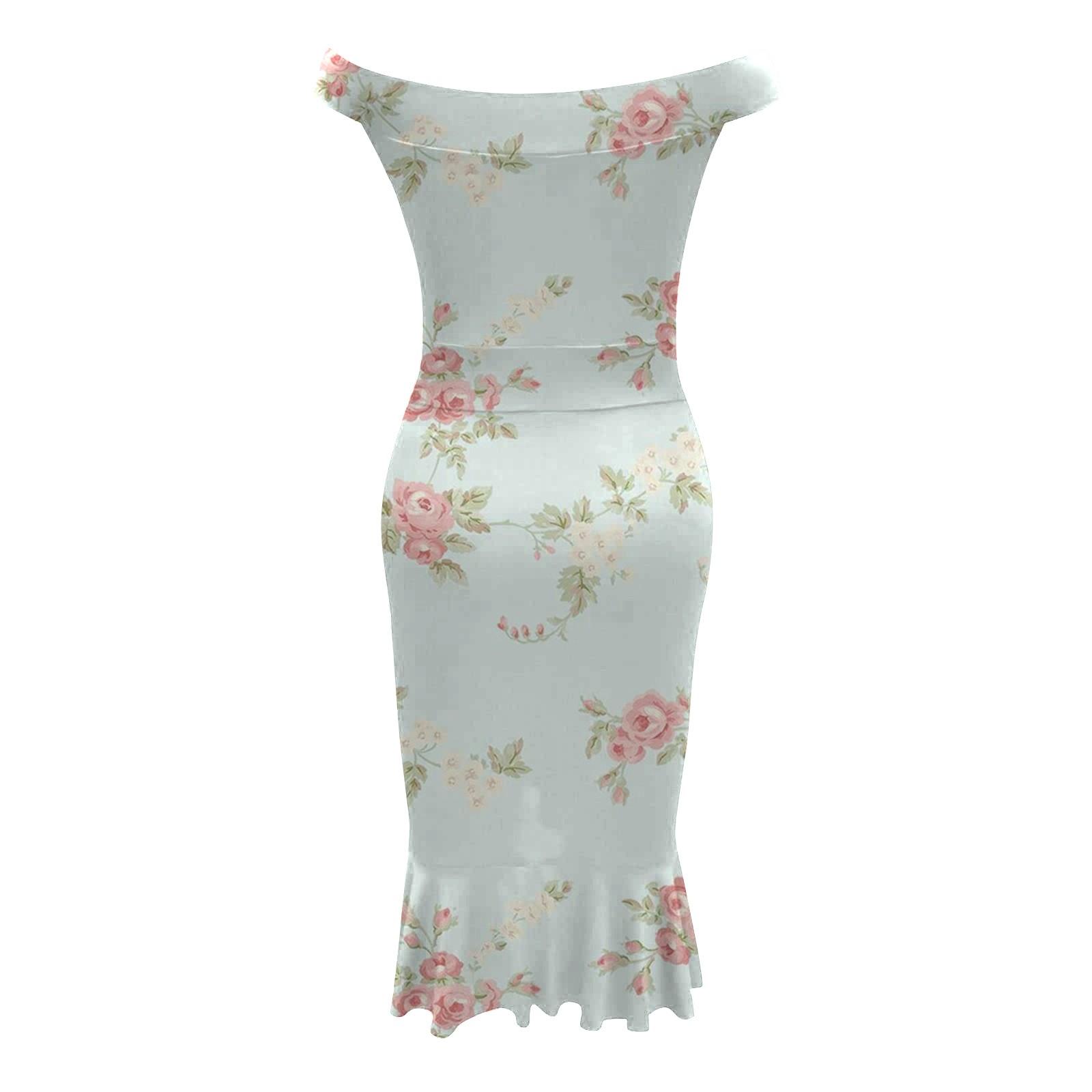 Женское сексуальное свободное простое платье миди с открытыми плечами и открытой спиной — фото 5