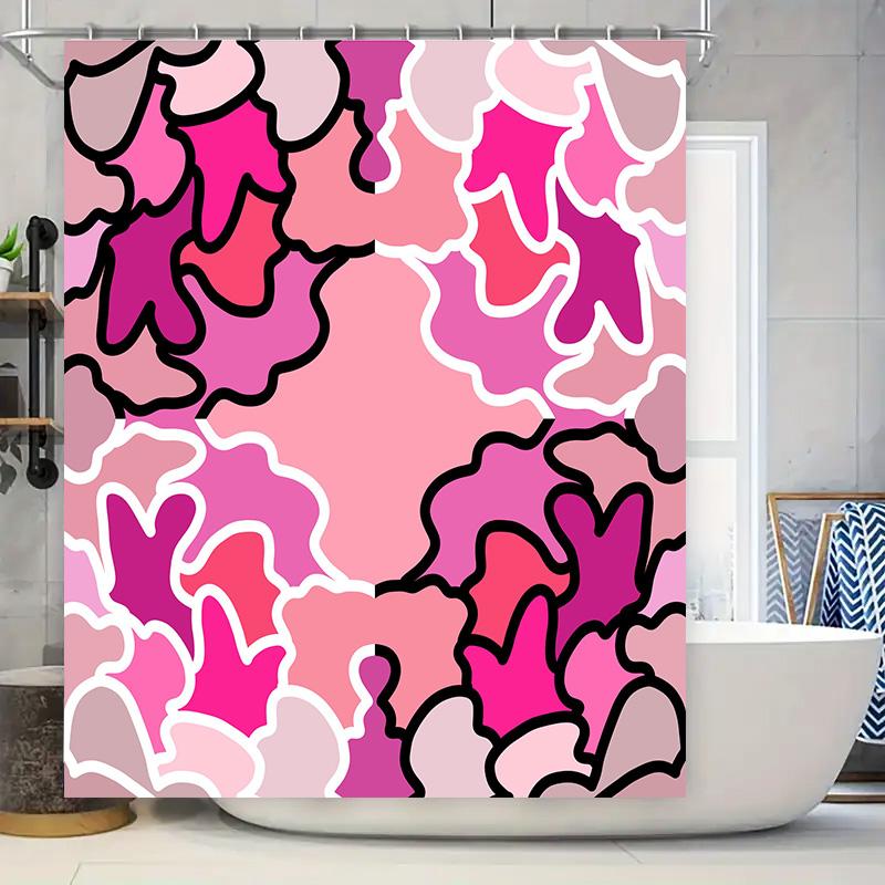 

Pink Black Shower Curtain With Abstract Pattern For Bathroom Decor Non-See-Through Fabric Shower Curtains 72X84 (180*213Cm) Pink W60H190(CM)-1 Pcs