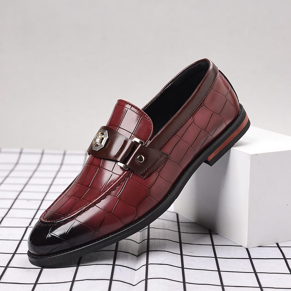 New Men's Business Leather Shoes Large Size Plaid Casual Loafers Men's Banquet Foot Cover Metal Buckle Shoes 48