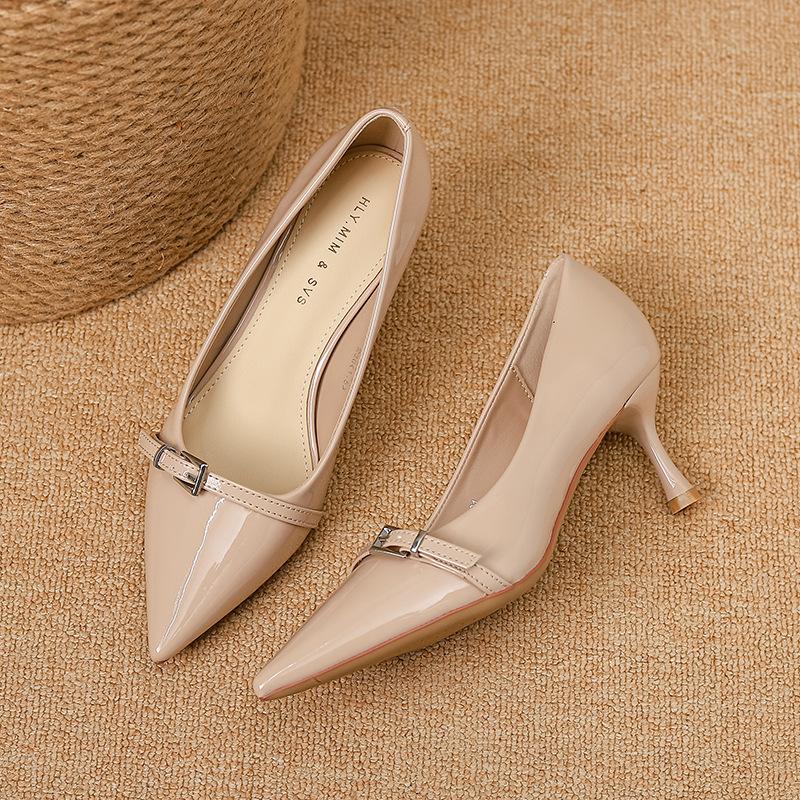 

G65-812025 новые туфли-лодочки на высоком каблуке из лакированной кожи телесного цвета, женские туфли на тонком каблуке, профессиональные яркие рабочие туфли 39