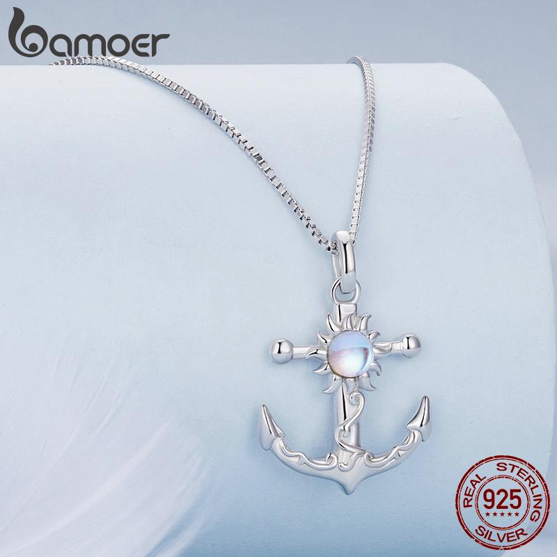 

BAMOER из стерлингового серебра 925 пробы, ожерелье с подвеской в ​​виде якоря, блестящая цепочка на шею от солнца для женщин, подарок на день рождения, оригинальный дизайн, изящные ювелирные изделия 925 silver