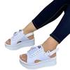 2025 European and American New Muffin Bottom Fish Mouth Lace-up Velcro One-word Buckle with Large Size Casual Women's Sandals