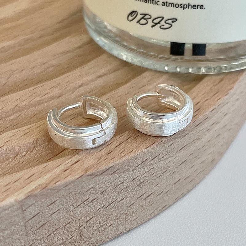 New 925 Silver Hoop Earrings Clip Matte Circle Geometric Punk For Women Girl Gift Jewelry