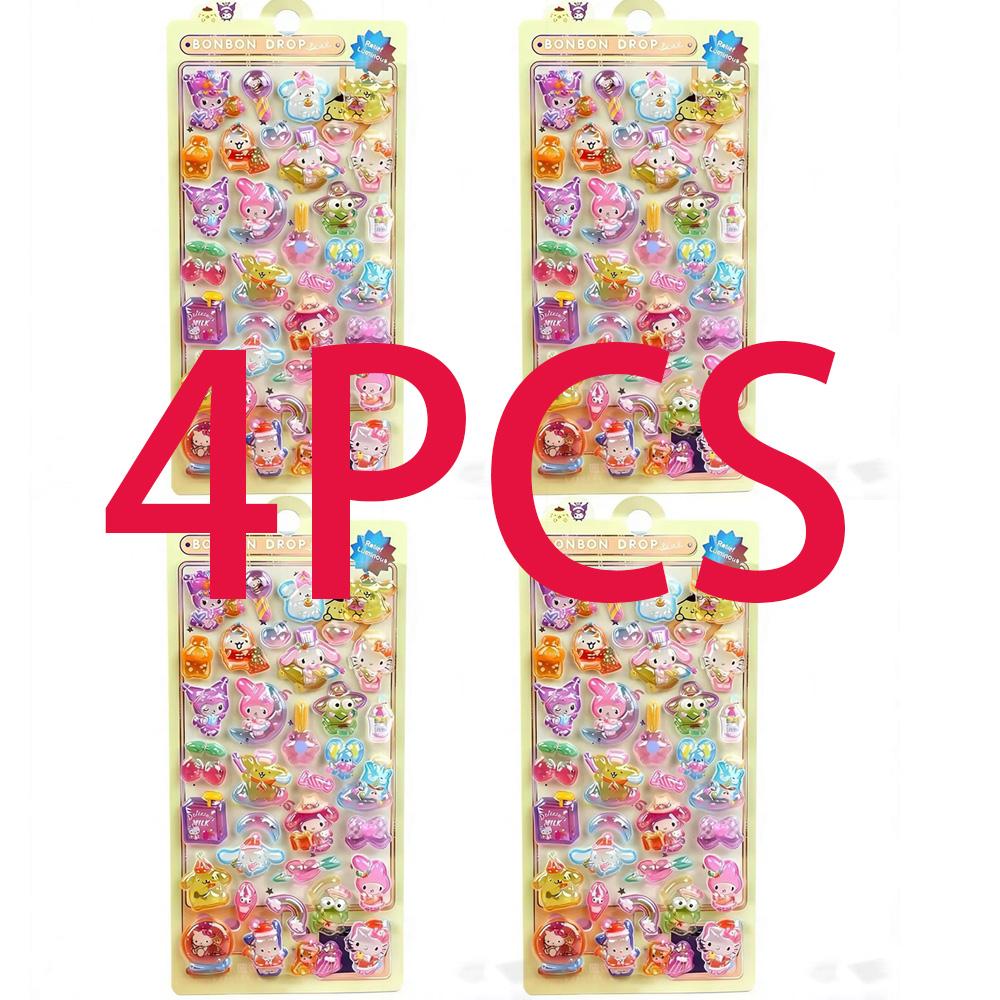 Luminous Cute Sanrio 3D Relief Stickers Kawaii Girls Kuromi Cinnamoroll My Melody Crystal Decals Kids Decoration Sticker Packs