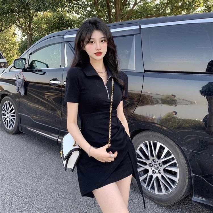 Summer Short-sleeved Polo Dress Women's Year New Irregular Waist-wrapped Hip Short Skirt Slim Spice Skirt