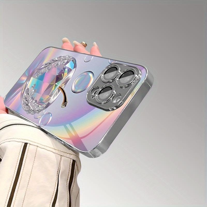 Rainbow Crystal For Apple Pattern Glass Electroplated Phone Case For iPhone 11 12 13 14 15 16 17 Pro Max Plus 16E 17 Air Cover