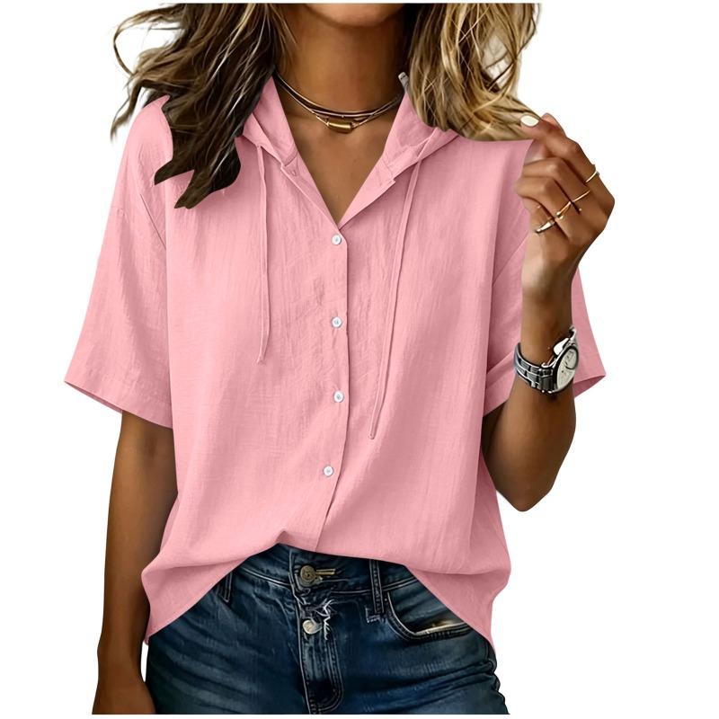 BITCED Women's Fashion Casual Solid Color Print Short Sleeve Blouses & Shirts