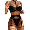 Women Sexy Solid Perspective  Underwear Set Lace Lingerie Set Lady'S Bra And Panty Garters See Through Lingerie Sets