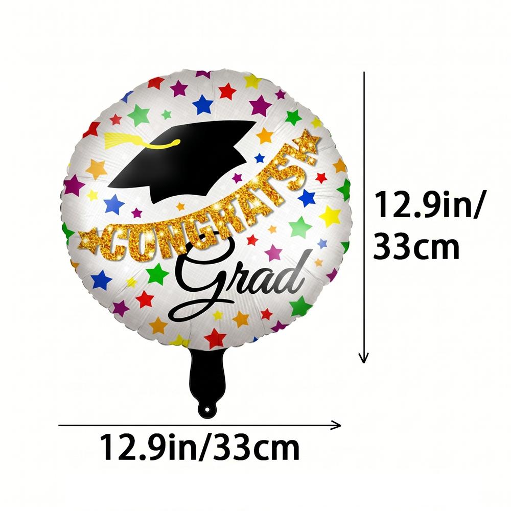 8 Pcs 18 Inch Congrats Grad Foil Balloons, Colorful Stars Graduation Round Mylar Balloons Kit, College Graduation Party Decorations