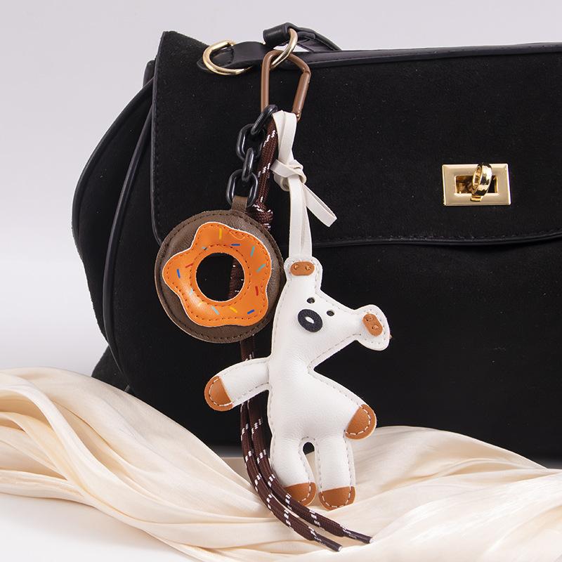Original Vintage Bear Donut Bag Charm PU Leather Keychain Pendant Cute Multifunctional Birthday Gift Bag Charm for Backpack