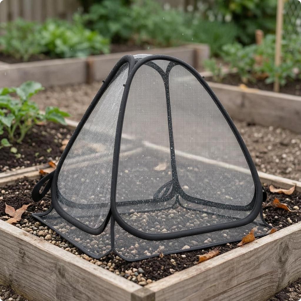 Deployable Crop Cage Tent Black Spring Mesh Cover Plant Metal Stakes Garden