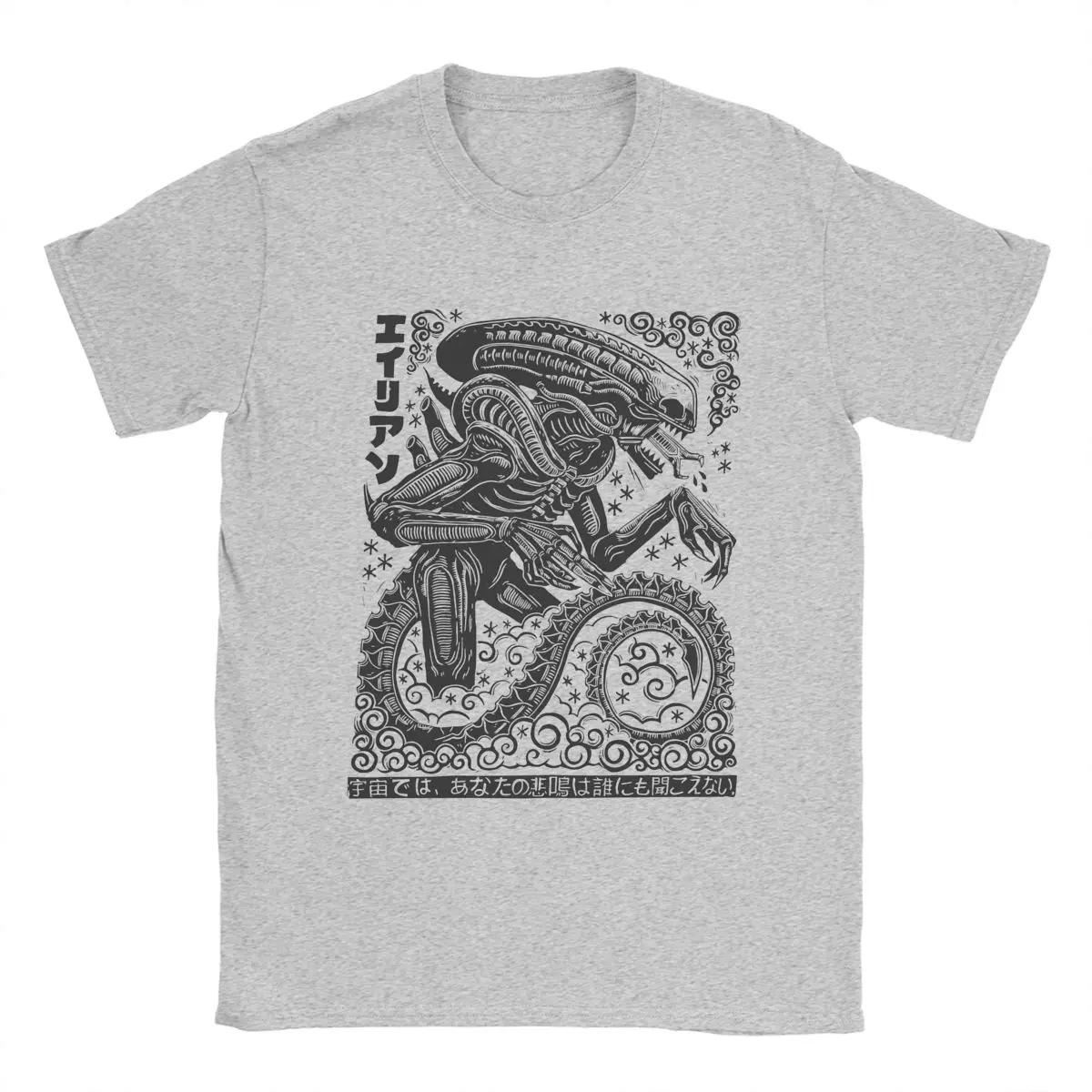 

Мужская футболка Xenomorph линогравюра Alien Movie Vintage Cotton Tees Футболки с коротким рукавом Круглый воротник Одежда Подарок на день рождения XL серый