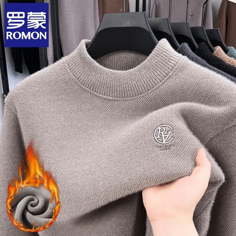 Luomeng Men's Fleece-Lined Semi-High Neck Pullover Sweater