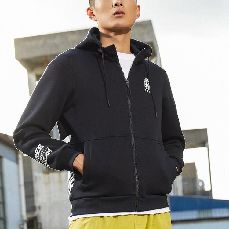 Anta Basketball Series Letter Pattern Zip Jacket Men Jackets Black 152211736-3