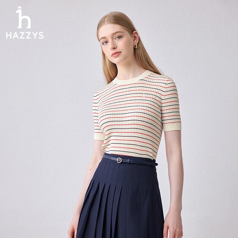 HAZZYS Women's Contrast Striped Short Sleeve Knit Top