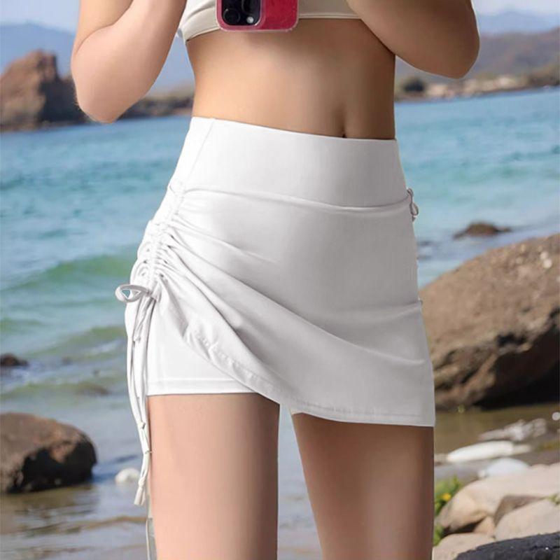 

Sports Short Pantskirt Women s Fake Two-Piece Fashion Tape Quick-Drying Skirt Running Yoga High Waist Pleating Pantskirt Autumn White M(Suggested 50.00 kg-55.00 kg)