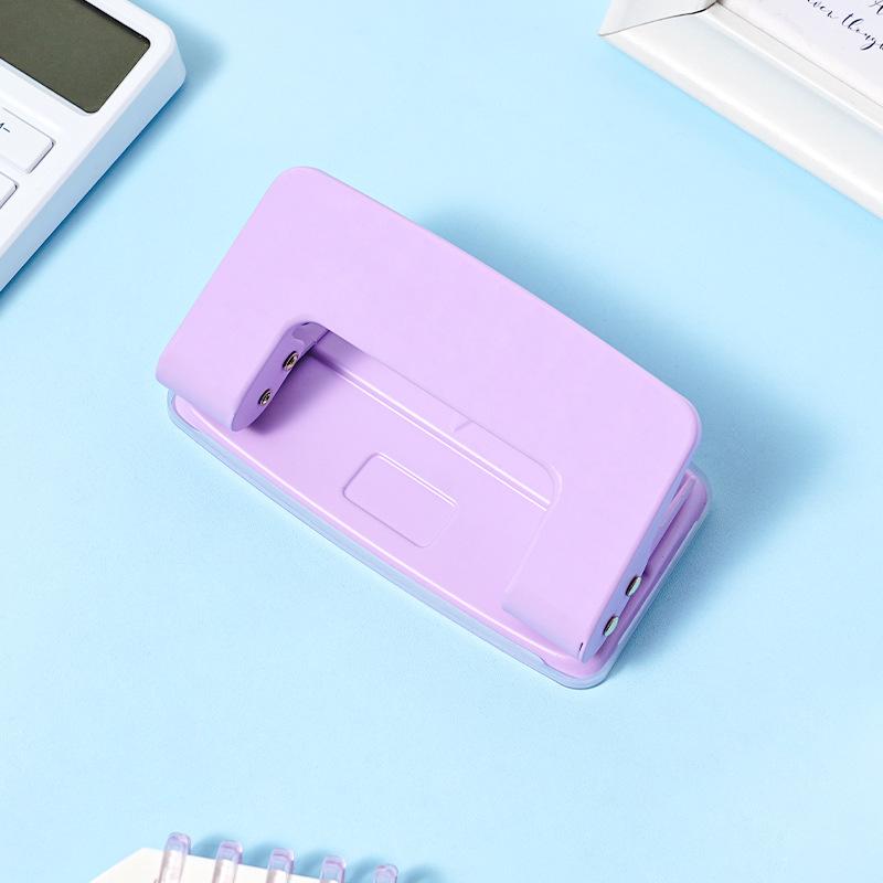 The Portable Manual Macaron-colored Double-hole Punch Is Used for Essential Office Binding Supplies