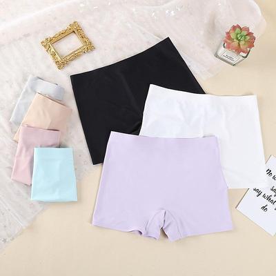 Ice Silk Seamless Mid-Waist Boyleg Underwear: Breathable Cotton Crotch, Plus Size, Women's Anti-Exposure Safety Shorts