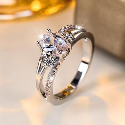 Boho Female Blue Oval Zircon Stone Ring Cute  Color Summer Wedding Jewelry For Women
