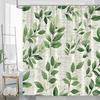 1 Elegant Green Leaves and Cursive Font Shower Curtain - Polyester Fabric, Machine Washable, Great for Bathroom Decoration