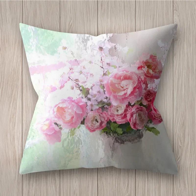 Square Polyester Cushion Cover Living Room Home Decor Throw Pillow  Rustic Rose Printed  Case