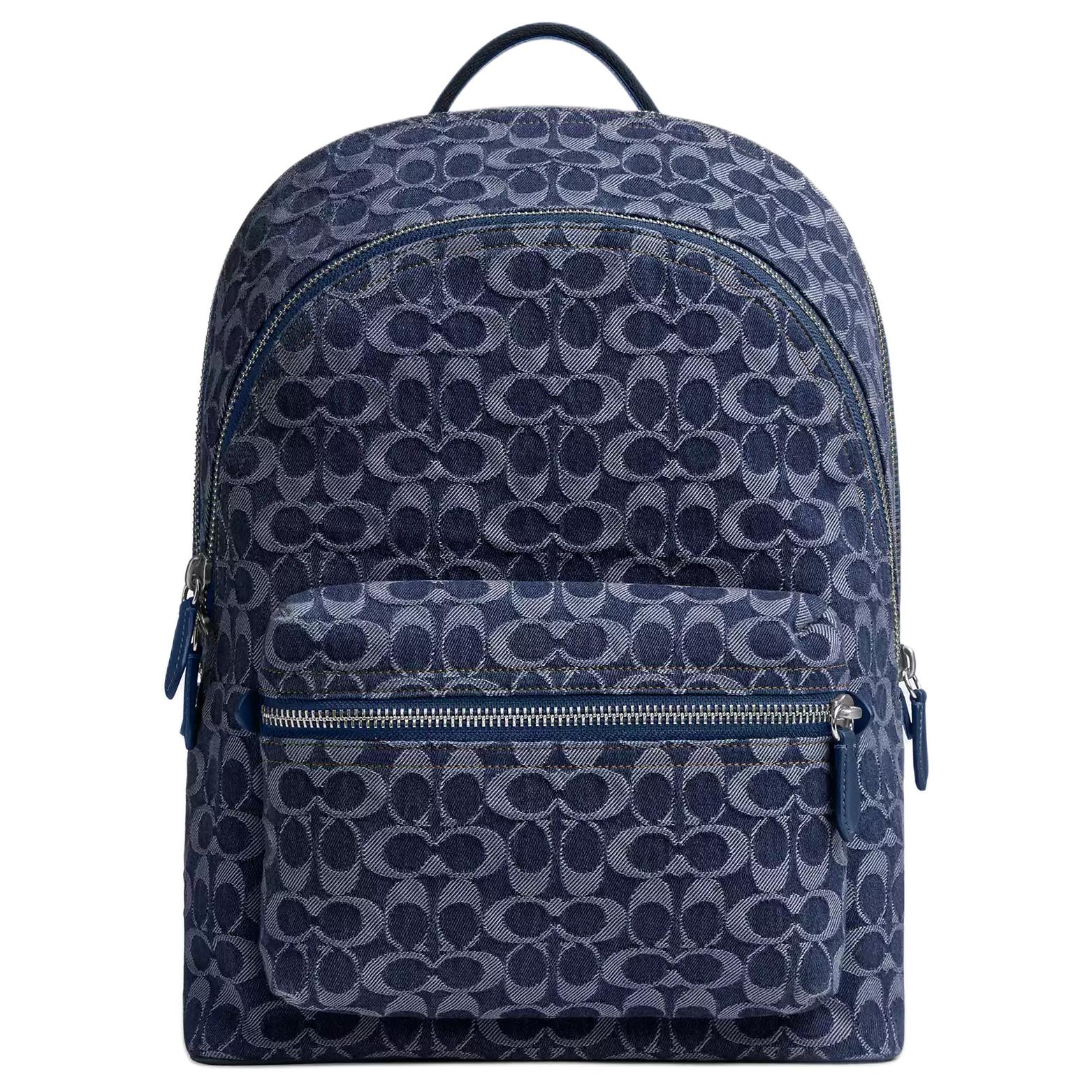 Coach Men's Dark/Blue Charter 29 Signature Print Denim And Calfskin Backpack Large Backpack - Caj71-Deb