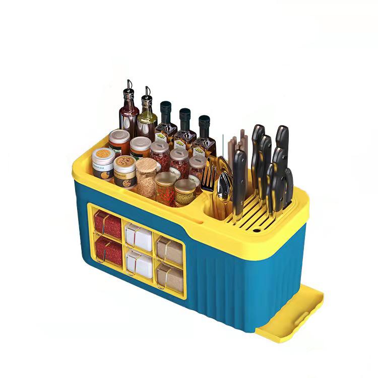 Kitchen Spice Rack Plastic Floor Spice Storage Rack Multifunctional Knife Rack Oil And Salt Sauce And Vinegar Organising Storage Racks