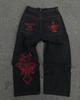 Streetwear JNCO jeans Y2K hip-hop cartoon pattern loose black pants men's and women's wide-leg pants wholesale