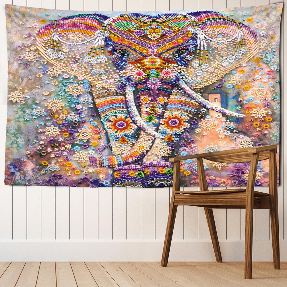 Colorful Beads Elephant Tapestry Wall Hanging Art Abstract Painting Bohemian Bedroom Living Room Home Decor