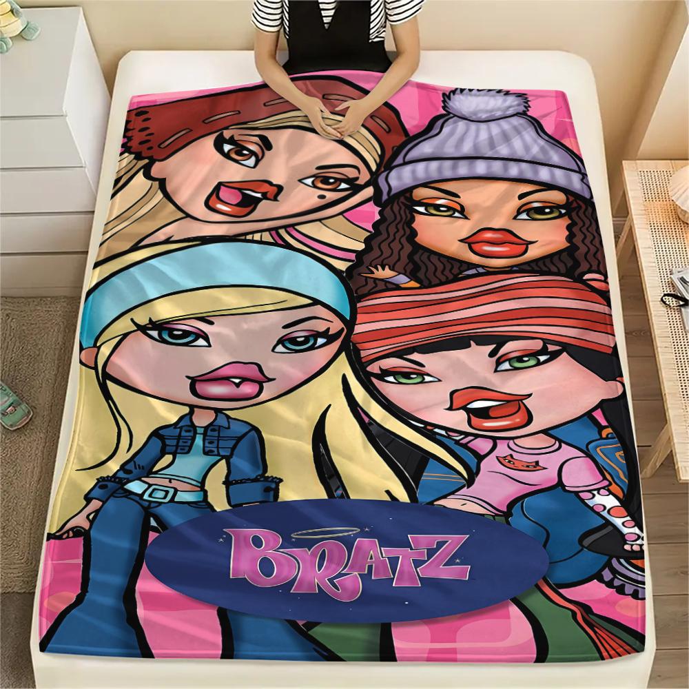 1pz Coperta di Flanella con Stampa Bratz, Alta Qualità per Tutte le Stagioni, Arredamento per la Casa, Calore e Comfort, Perfetta per Regali di Natale