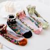 Cute Breathable Summer Pearl Spring Women Hosiery Short Socks Boat Socks Embroidery Flowers Socks