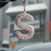 1pc Rhinestone A-Z Letter Car Rearview Mirror Pendant, Car Interior Decor