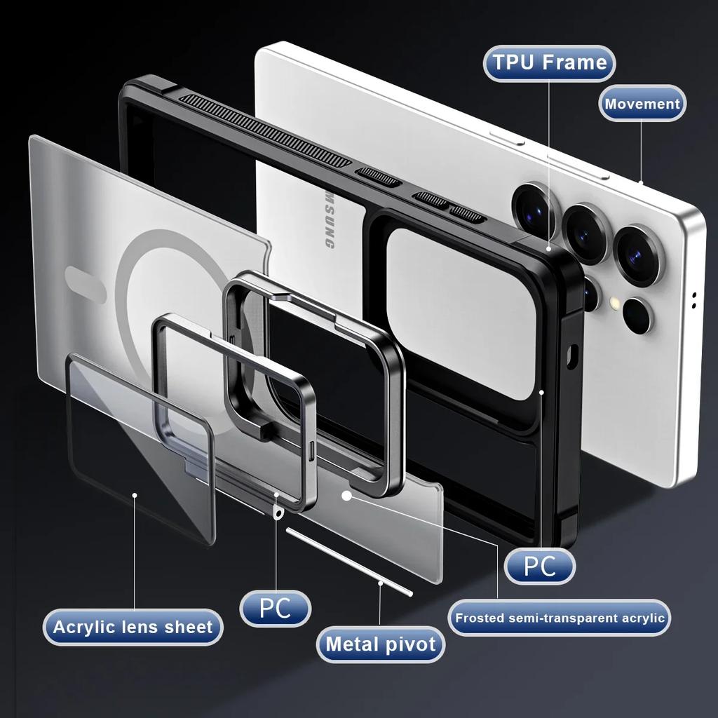 Funda Magnética para Teléfono Sensible a la Piel Para Samsung S26 Ultra S24 Plus S23 S22 S21 FE S25 Ultra Para Magsafe Soporte de Cristal para Cámara Cubierta
