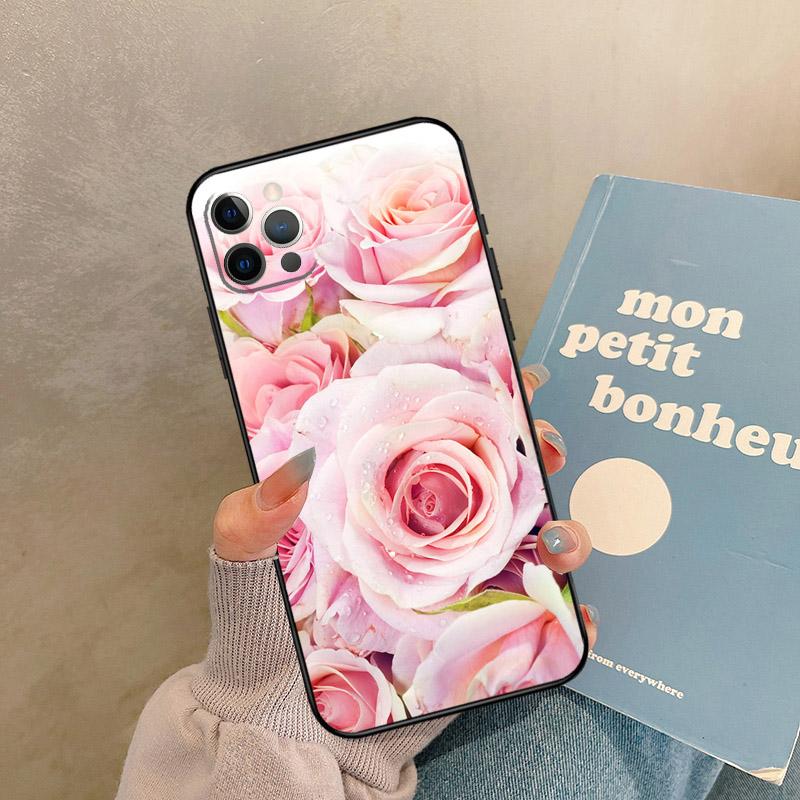 Pink Roses Bouquet Flowers Case For iPhone 17 Air 16 15 14 13 11 12 Pro Max 13 mini XR 15 16 Plus 16e Back Cover Shell