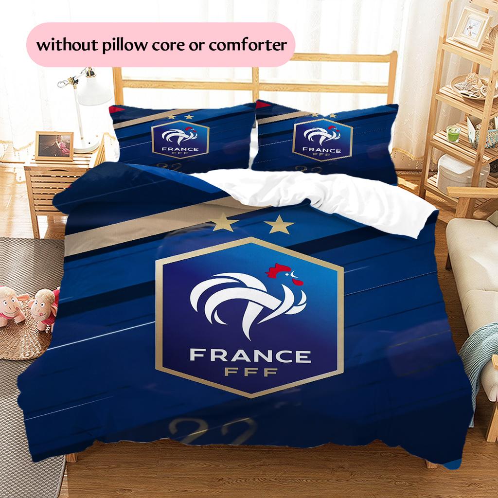 French Football Federation Pattern Bedding Quilt Set Home Decoration Gift (1 * Duvet Cover + 2 * Pillowcase Without Core)