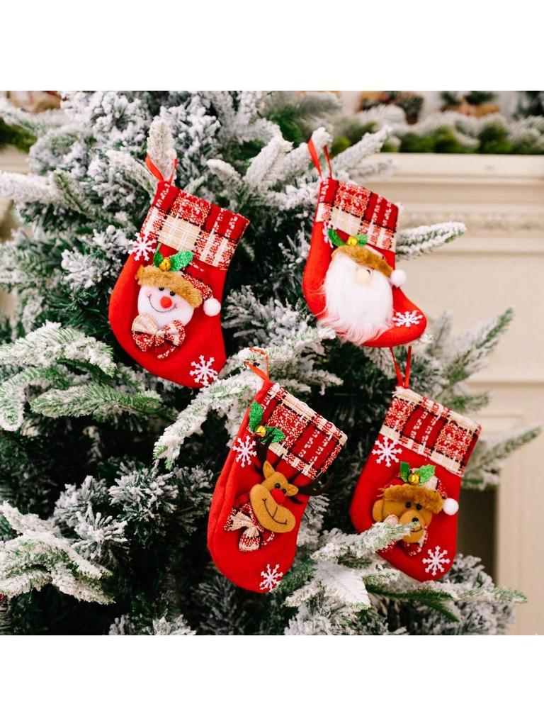 Christmas Tree Hanging Mini Stockings Decoration Small Candy Gift Bag Santa Claus Snowman Reindeer Bear Decorative Socks