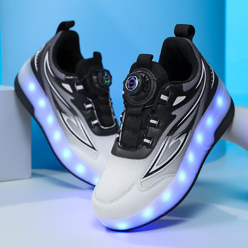 Scarpe da Skate per Bambini con Luce LED Sneakers Luminose Scarpe a Due Ruote per Ragazzi Ragazze con Ricarica USB