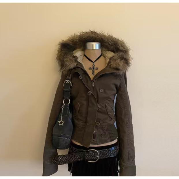 Giacca Lunga Imbottita in Piuma per Autunno e Inverno, Spessa, con Cappuccio e Maniche Lunghe per Donna, con Collo in Pelliccia