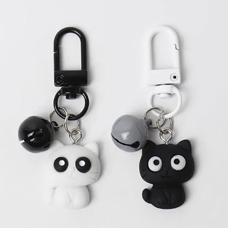 1pc/2pcs Cute Black White Cat Keychain Funny Creative Versatile Pendant Backpack Hangings Key Ring Accessories Jewelry Gifts