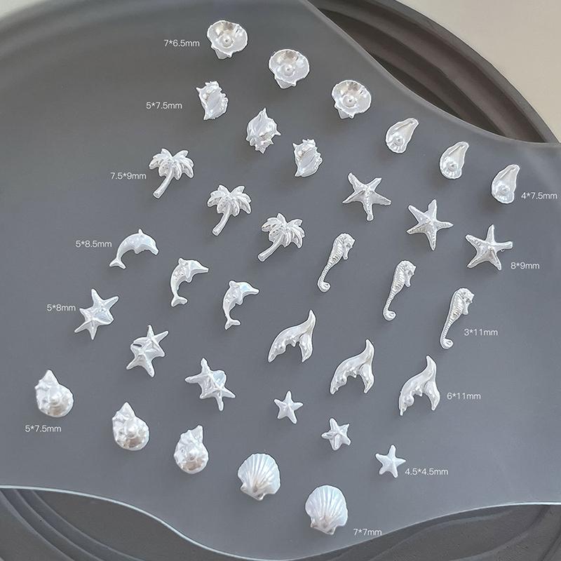 12Grid 60Pcs Ice-clear Seashell Starfish Ocean Series Nail Charms Resin Accessories Nail Art Decorations 3D Mixed Shell Manicure