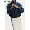 Zaprha 2025 Autumn New Women Fashion Stand Collar Long Sleeve Drop Shoulder Denim Jacket All-Match Outerwear 1300070