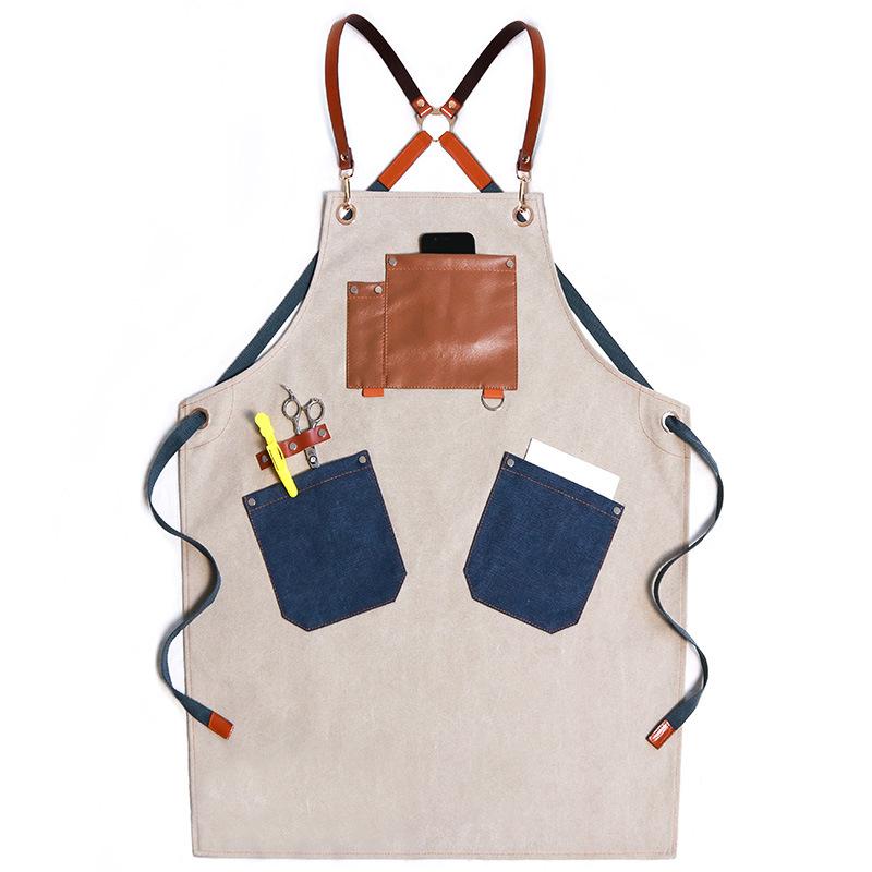 

Stylish Crossback Denim Apron for Women & Men Vintage Look with Large Pocket Perfect for Cooking, Crafting, Barista, Home Cafe