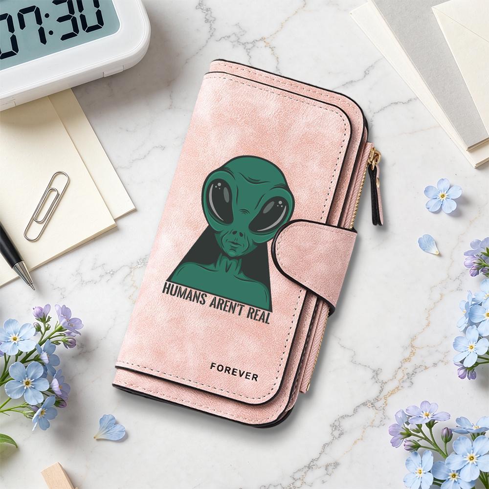 Fashion Alien Print Long Wallet Casual Portable Multifunctional Card Holder