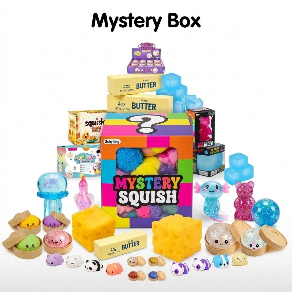 Überraschungsbox - Langsam aufsteigende Squishy Spielzeuge, Quetschspielzeuge mit Lebensmittel- & Meeres-Thema, Anti-Stress Sensorikspielzeuge für ADHS & Angstzustände blue