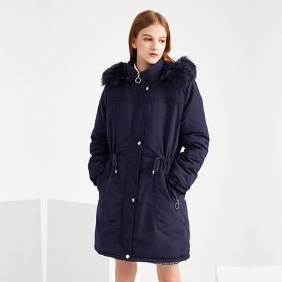 Fall Winter Women Coat Solid Color Fleece Hooded Drawstring Long Sleeve Warm Chic Parka M-XXL