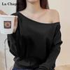 La Chapelle 2025 Women's Relaxed Off-Shoulder Long Sleeve Top