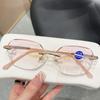 Luxury Women Square Reading Glasses Anti Blue Light Rimless Diamond Cut Far Sight Eyewear Presbyopia